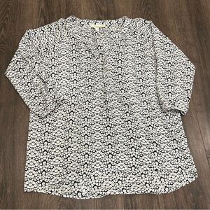 Olive & Oak Navy Blue White Casual Print Half Sleeve Blouse Small